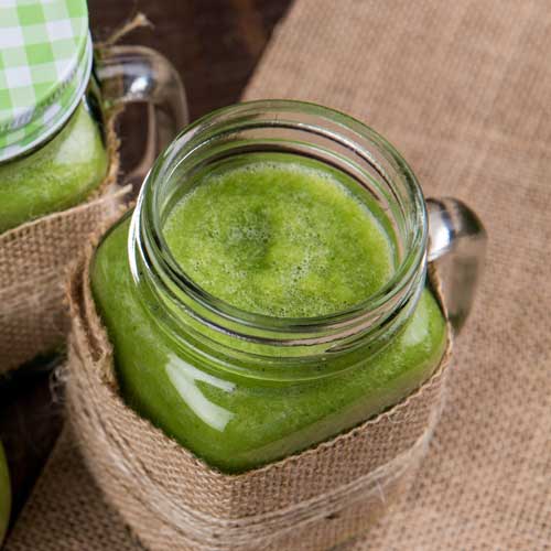 green smoothie in mason jar